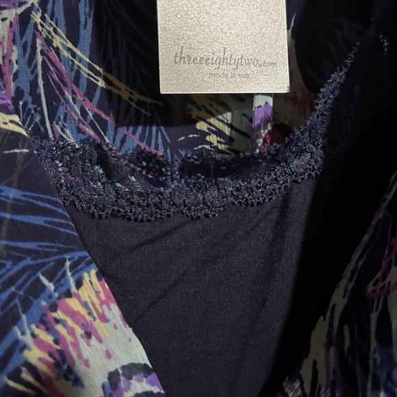 Three Eighty Two V-Neck Flowy Peacock Feather Print Mini Dress Size L - NWT - Picture 5 of 16